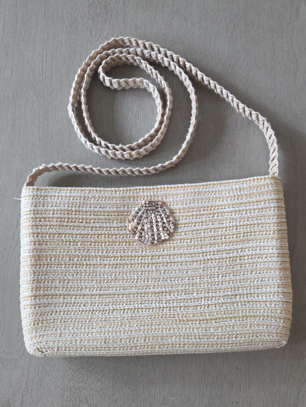Cappelli Straworld Cream Woven Crossbody with Beaded Shell